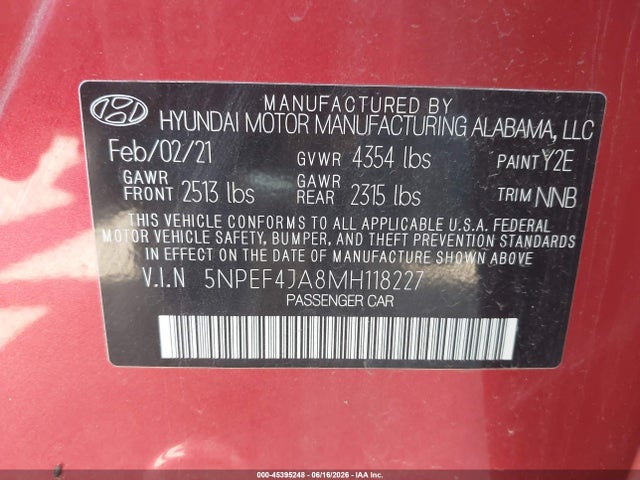 Hyundai SONATA SEL 2021 5NPEF4JA8MH118227 Image 9