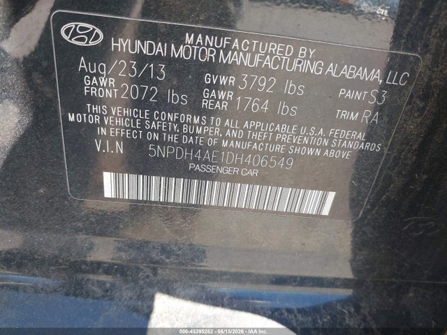 Продаж на аукціоні авто 2013 Hyundai Elantra Gls, vin: 5NPDH4AE1DH406549, номер лоту: 45395252
