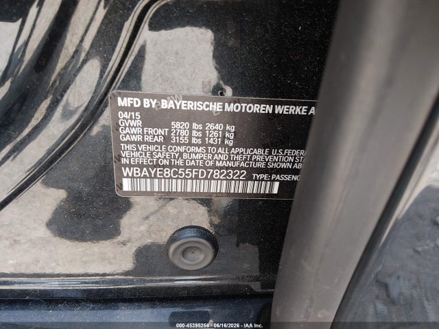 2015 Bmw 750li მანქანა იყიდება აუქციონზე, vin: WBAYE8C55FD782322, აუქციონის ნომერი: 45395256