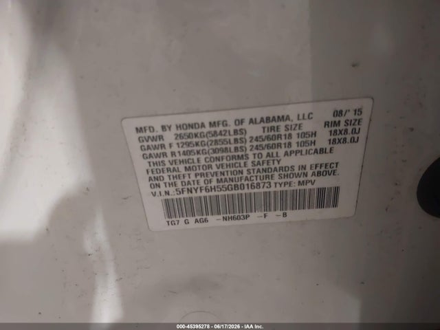 Honda Pilot Ex-l 2016 5FNYF6H55GB016873 Image 9
