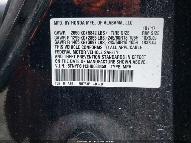 Honda PILOT LX 2017 5FNYF6H13HB088458 Image 9