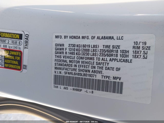 Honda Odyssey Touring 2020 5FNRL6H85LB019371 Image 9