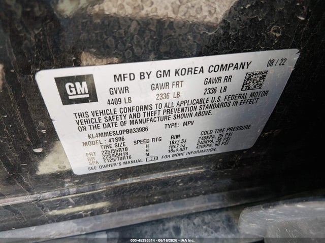 45395314 :رقم المزاد ، KL4MMESL0PB033986 vin ، 2023 Buick Encore Gx Select Awd مزاد بيع