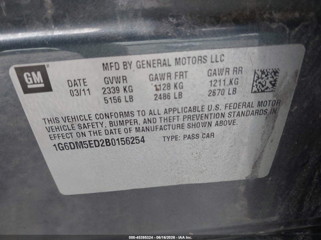 45395324 :رقم المزاد ، 1G6DM5ED2B0156254 vin ، 2011 Cadillac Cts Performance مزاد بيع