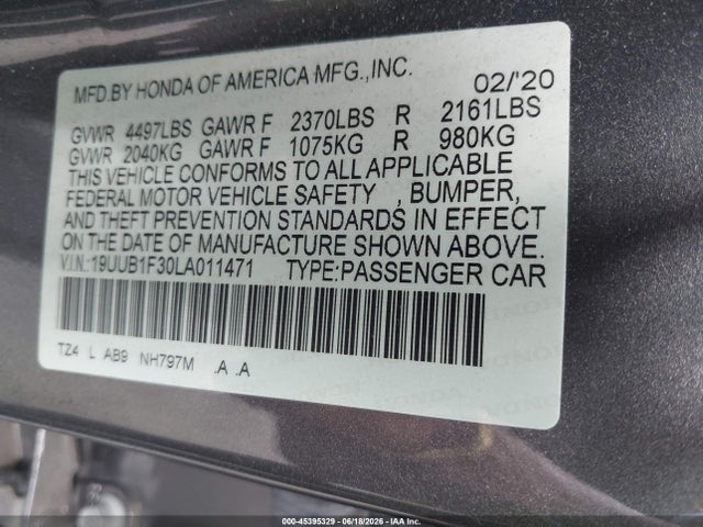 Продаж на аукціоні авто 2020 Acura Tlx Standard, vin: 19UUB1F30LA011471, номер лоту: 45395329