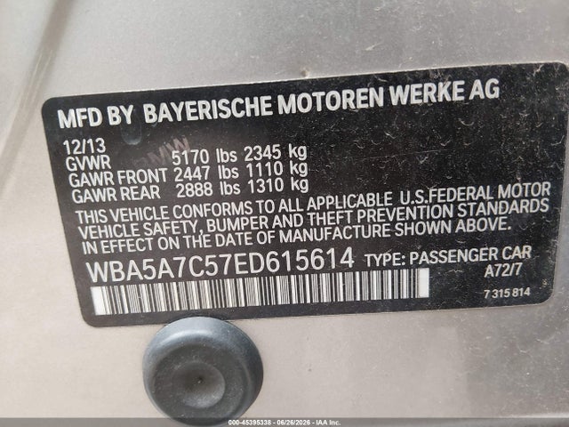 2014 Bmw 528i Xdrive მანქანა იყიდება აუქციონზე, vin: WBA5A7C57ED615614, აუქციონის ნომერი: 45395338