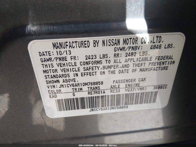 Продаж на аукціоні авто 2013 Infiniti G37x, vin: JN1CV6AR1DM768859, номер лоту: 45395344
