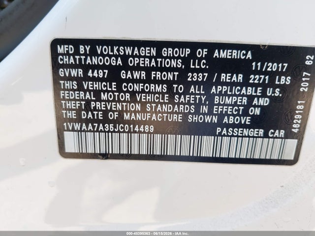 Aukcja sprzedaży 2018 Volkswagen Passat 2.0t R-line/2.0t S, vin: 1VWAA7A35JC014489, numer aukcji: 45395363