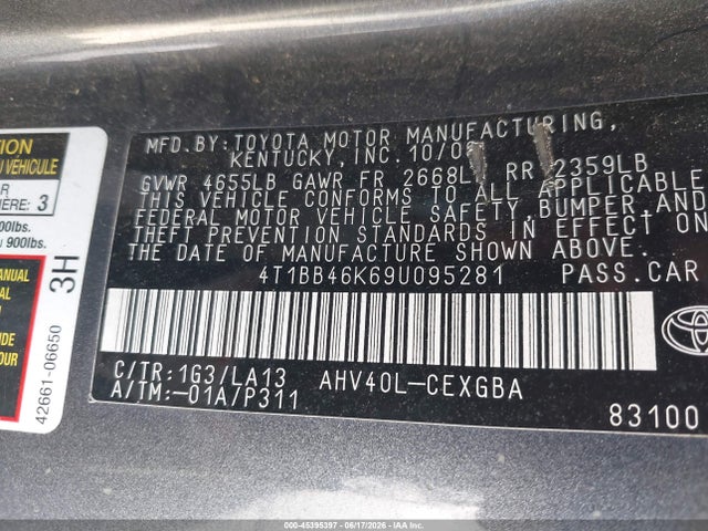 45395397 :رقم المزاد ، 4T1BB46K69U095281 vin ، 2009 Toyota Camry Hybrid مزاد بيع
