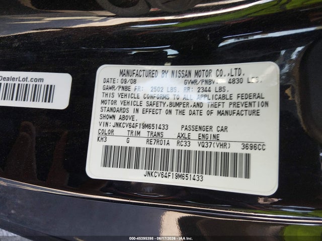 45395398 :رقم المزاد ، JNKCV64F19M651433 vin ، 2009 Infiniti G37x مزاد بيع