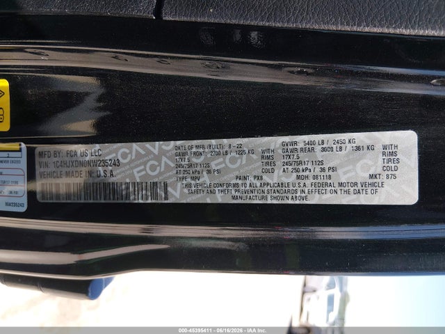 2022 Jeep Wrangler Unlimited Sport 4x4 მანქანა იყიდება აუქციონზე, vin: 1C4HJXDN0NW235243, აუქციონის ნომერი: 45395411