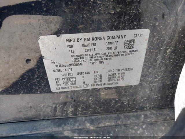 2021 Buick Encore Awd Preferred მანქანა იყიდება აუქციონზე, vin: KL4CJESM2MB366540, აუქციონის ნომერი: 45395439
