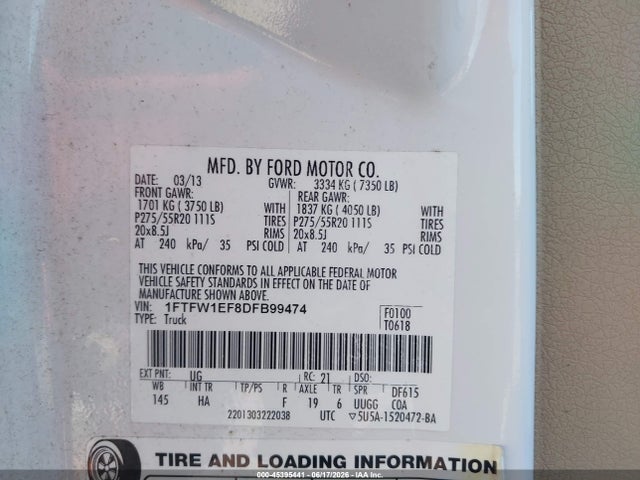 Продажа на аукционе авто 2013 Ford F-150 Fx4/king Ranch/lariat/platinum/xl/xlt, vin: 1FTFW1EF8DFB99474, номер лота: 45395441