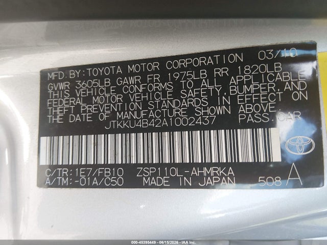 45395449 :رقم المزاد ، JTKKU4B42A1002437 vin ، 2010 Scion Xd مزاد بيع