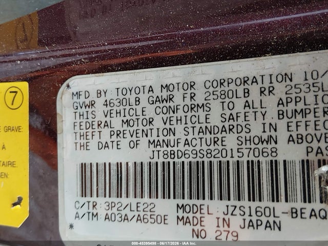 2002 Lexus Gs 300 მანქანა იყიდება აუქციონზე, vin: JT8BD69S820157068, აუქციონის ნომერი: 45395498