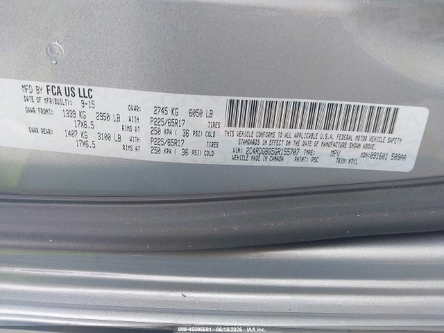 45395501 :رقم المزاد ، 2C4RDGBG5GR155707 vin ، 2016 Dodge Grand Caravan Se مزاد بيع