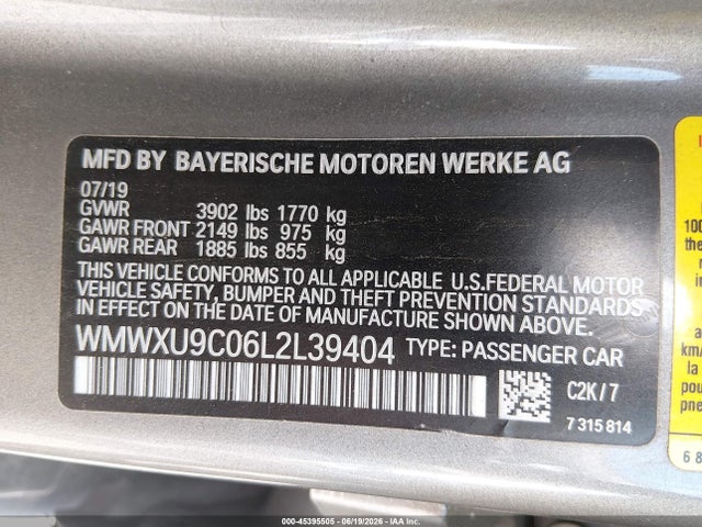 Продаж на аукціоні авто 2020 Mini Hardtop Cooper S, vin: WMWXU9C06L2L39404, номер лоту: 45395505