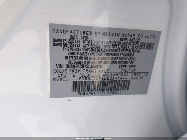 3N8AP6CB7SL405315 Nissan Kicks Sv Intelligent Awd