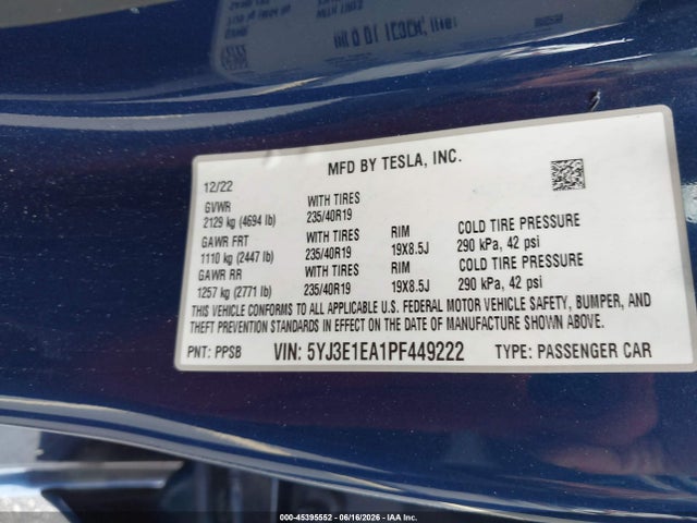 Tesla Model 3 Rear-wheel Drive 2023 5YJ3E1EA1PF449222 Image 9