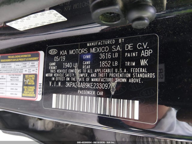 Aukcja sprzedaży 2019 Kia Rio S, vin: 3KPA24AB9KE233097, numer aukcji: 45395554