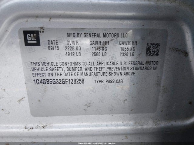 Продаж на аукціоні авто 2016 Buick Lacrosse Leather, vin: 1G4GB5G32GF138258, номер лоту: 45395563