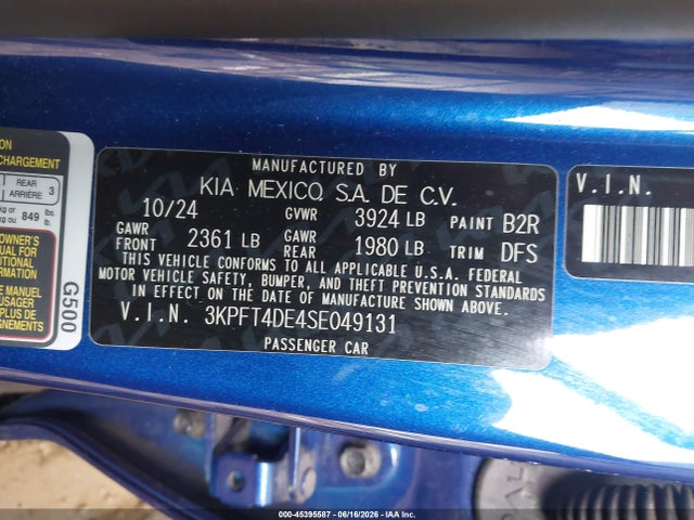 3KPFT4DE4SE049131 KIA K4 Lxs