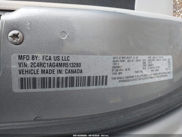 45395595 :رقم المزاد ، 2C4RC1AG4MR513280 vin ، 2021 Chrysler Voyager L مزاد بيع