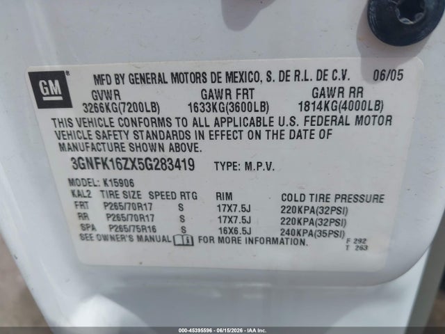 Aukcja sprzedaży 2005 Chevrolet Suburban 1500 Lt, vin: 3GNFK16ZX5G283419, numer aukcji: 45395596