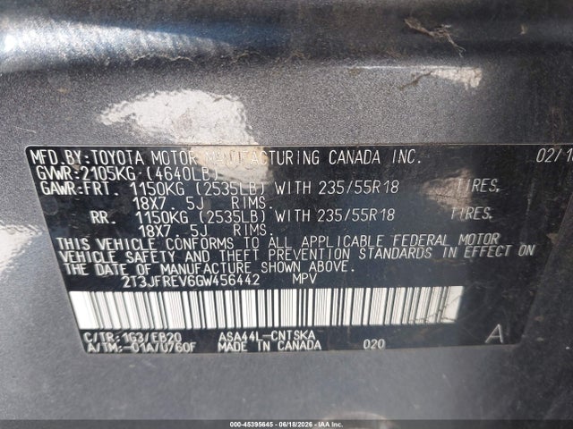 2T3JFREV6GW456442 Toyota RAV4 SE