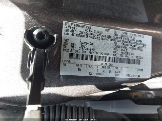 Aukcja sprzedaży 2012 Ford Focus Se, vin: 1FAHP3F24CL262671, numer aukcji: 45395651