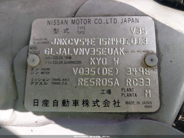 Aukcja sprzedaży 2005 Infiniti G35, vin: JNKCV54E75M401013, numer aukcji: 45395654