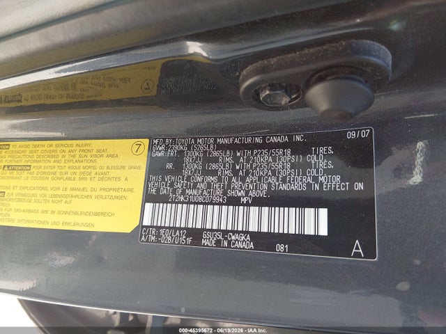 45395672 :رقم المزاد ، 2T2HK31U08C079943 vin ، 2008 Lexus Rx 350 مزاد بيع