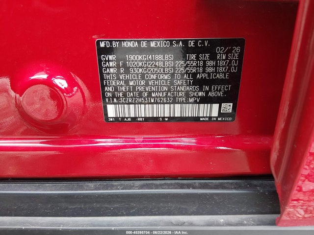 2026 Honda Hr-v Awd Sport მანქანა იყიდება აუქციონზე, vin: 3CZRZ2H53TM762632, აუქციონის ნომერი: 45395704