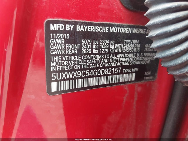 Aukcja sprzedaży 2016 Bmw X3 Xdrive28i, vin: 5UXWX9C54G0D82157, numer aukcji: 45395706