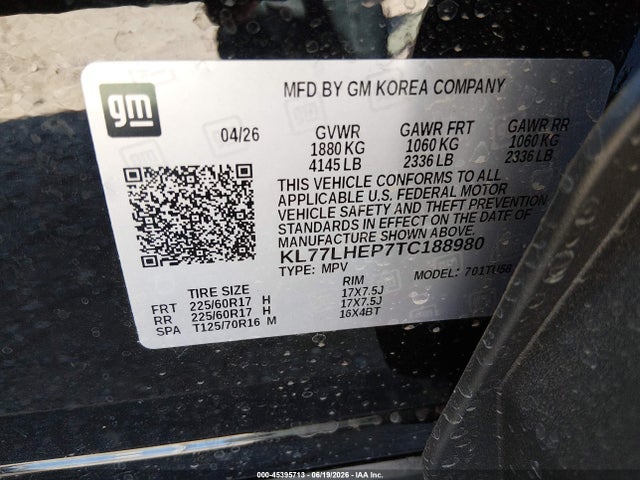 KL77LHEP7TC188980 Chevrolet Trax Fwd Lt