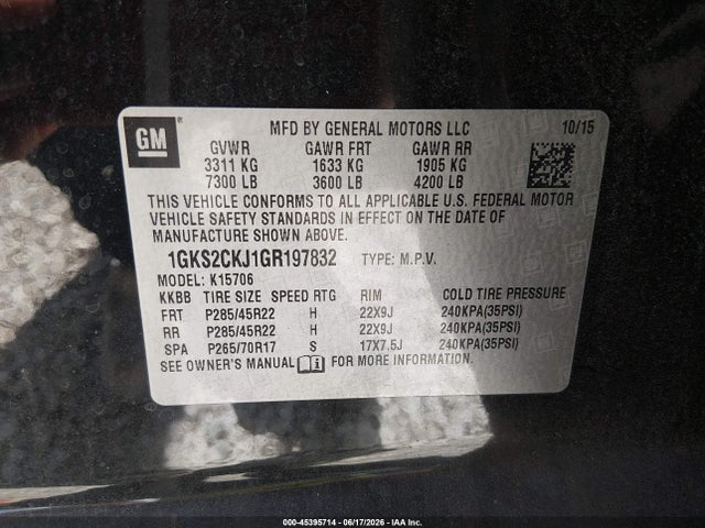Продаж на аукціоні авто 2016 Gmc Yukon Denali, vin: 1GKS2CKJ1GR197832, номер лоту: 45395714