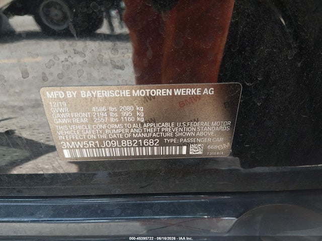 2020 Bmw 330i მანქანა იყიდება აუქციონზე, vin: 3MW5R1J09L8B21682, აუქციონის ნომერი: 45395722