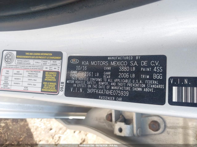 Продажа на аукционе авто 2017 Kia Forte Lx, vin: 3KPFK4A74HE075939, номер лота: 45395796