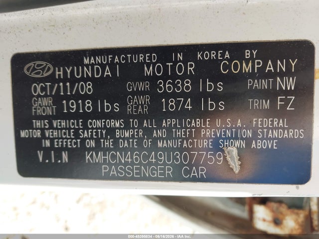 Продажа на аукционе авто 2009 Hyundai Accent Gls, vin: KMHCN46C49U307759, номер лота: 45395834