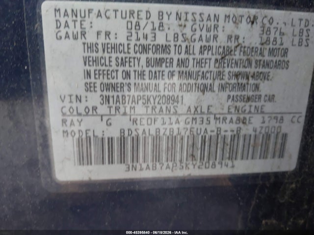Nissan SENTRA S 2019 3N1AB7AP5KY208941 Image 9