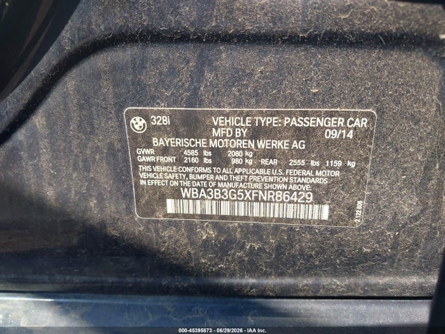 Продажа на аукционе авто 2015 Bmw 328i Xdrive, vin: WBA3B3G5XFNR86429, номер лота: 45395873