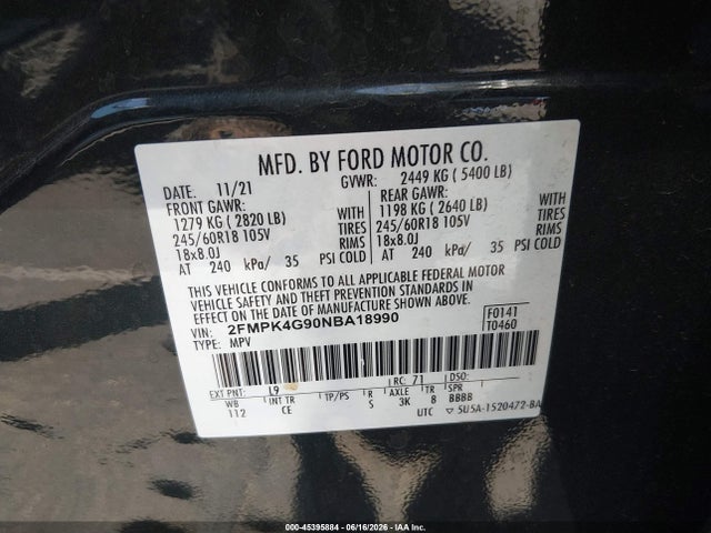 Продаж на аукціоні авто 2022 Ford Edge Se, vin: 2FMPK4G90NBA18990, номер лоту: 45395884