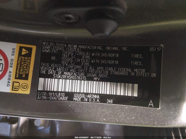 Toyota Highlander Xle 2017 5TDKZRFH5HS516315 Image 9