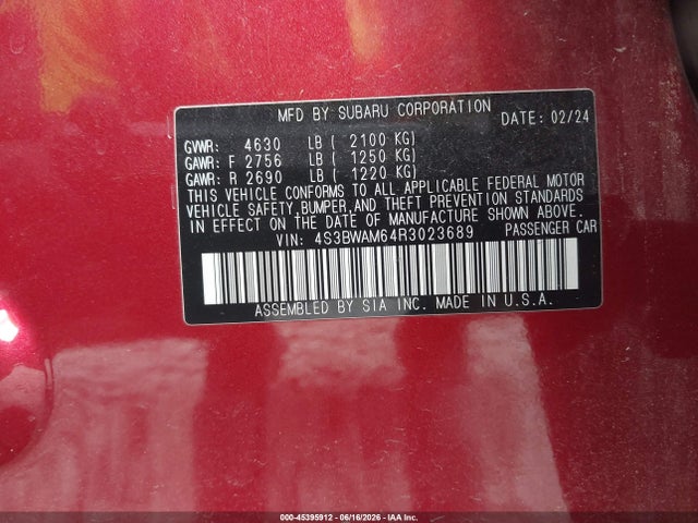 Subaru Legacy Limited 2024 4S3BWAM64R3023689 Image 9