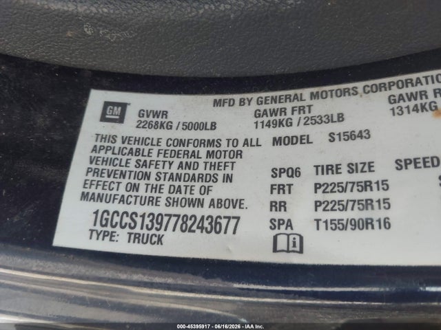 Продаж на аукціоні авто 2007 Chevrolet Colorado Lt, vin: 1GCCS139778243677, номер лоту: 45395917