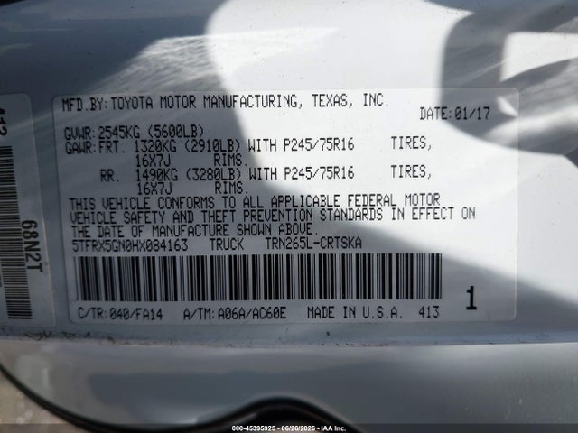 5TFRX5GN0HX084163 Toyota Tacoma Sr