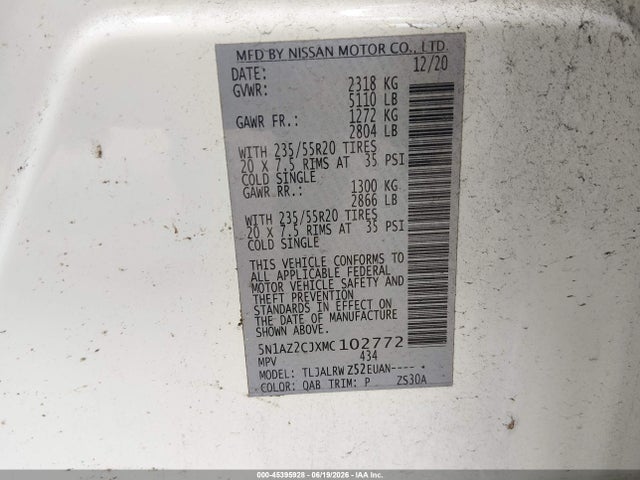 5N1AZ2CJXMC102772 Nissan Murano Sl Fwd
