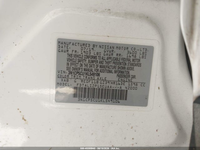 3N1CP5CU1KL549106 Nissan KICKS SV