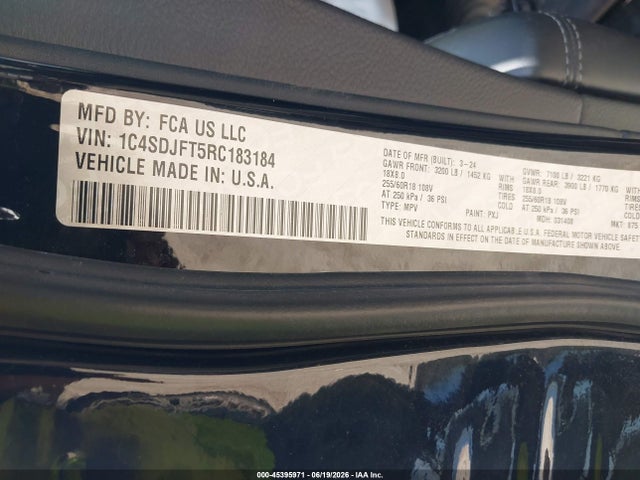 45395971 :رقم المزاد ، 1C4SDJFT5RC183184 vin ، 2024 Dodge Durango Pursuit Awd مزاد بيع