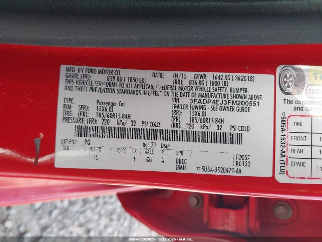 Ford FIESTA SE 2015 3FADP4EJ3FM200551 Image 9